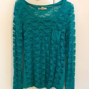 Long Sleeve lace Turquoise Top